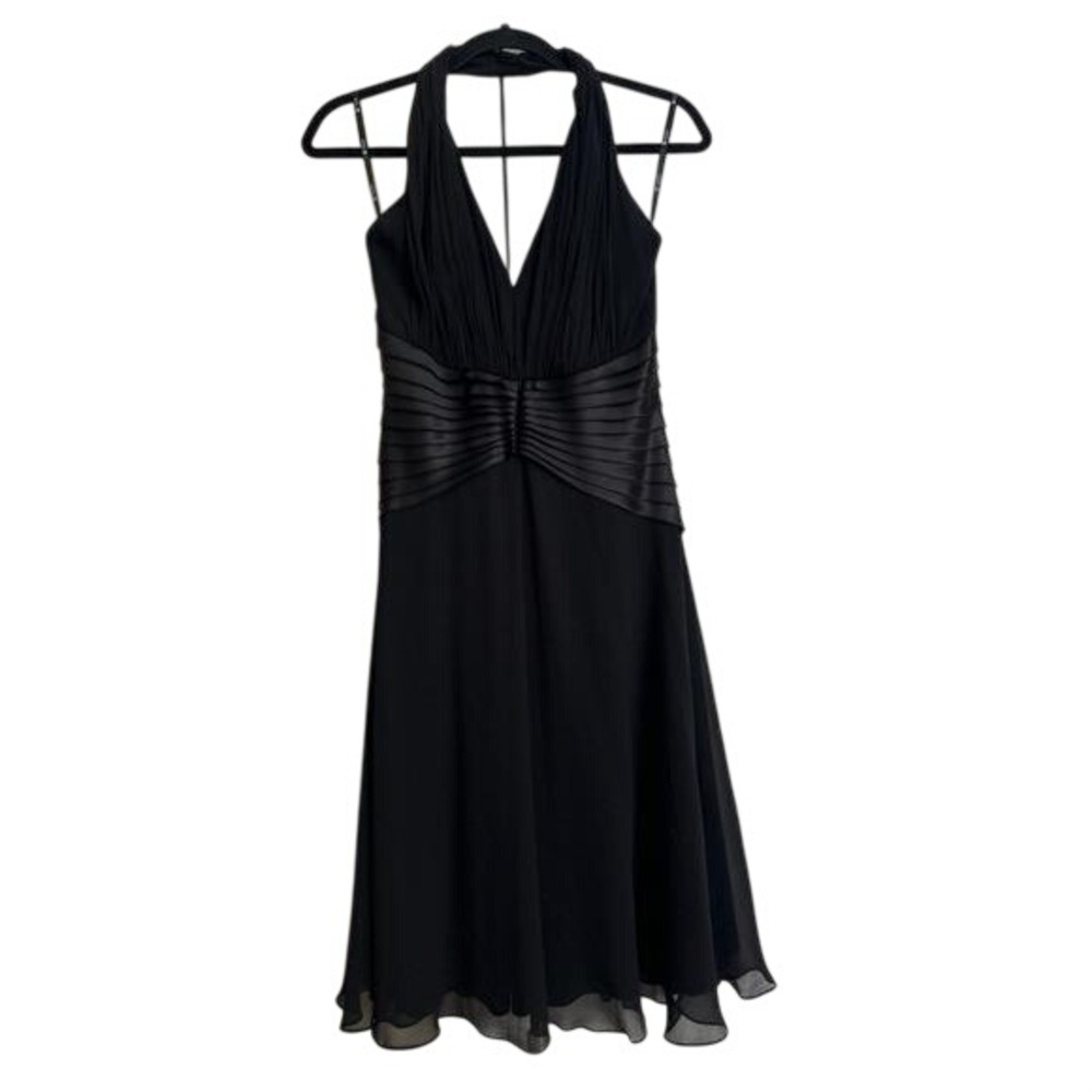 VTG 90s Y2K Tadashi Shoji 100% Silk Halter Dress Black Whimsigoth Cocktail Sz 8